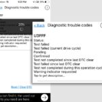 OBD II scanner displaying data