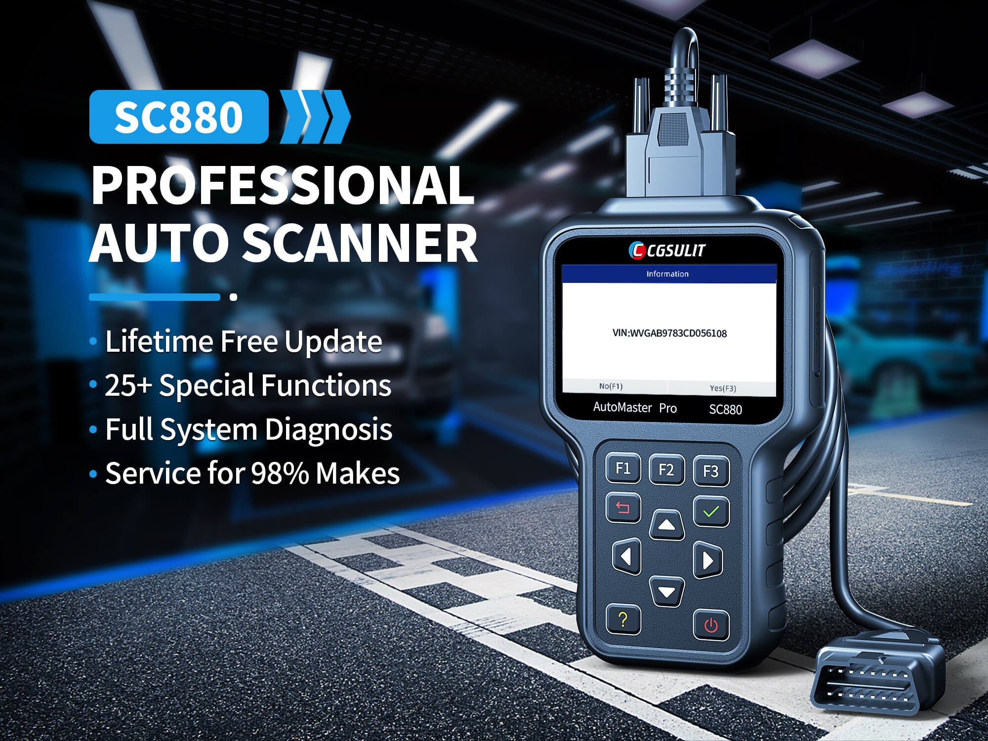 CGSULIT SC880 Full System All Makes Diagnostic Scanner with 25 Reset Services Auto VIN ECU Reading