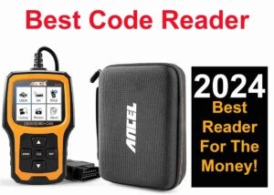 OBD2 Code Reader being used to diagnose a car problem.