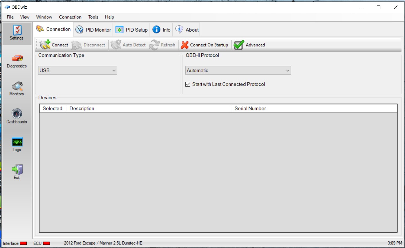 OBD2 Scanner Interface with Error Codes