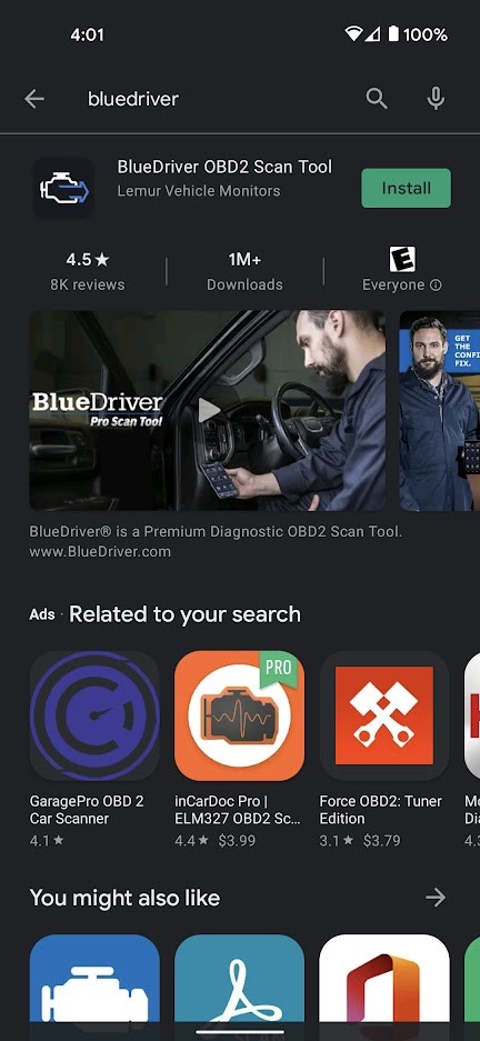 Install the BlueDriver app from the Play Store
