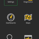 Android screen showing the OBDLink app Home screen. The Connected indicator and the Settings icon are highlighted.