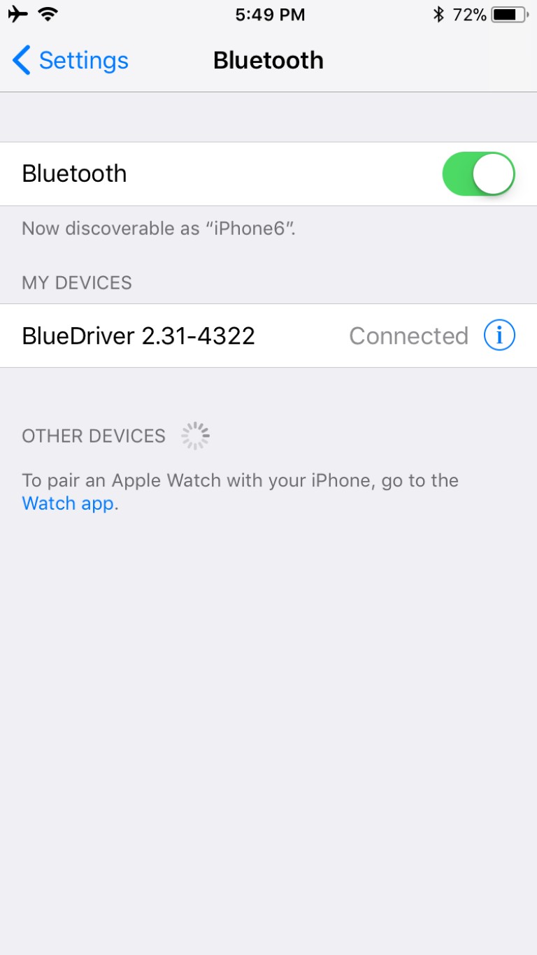 BlueDriver Bluetooth Settings