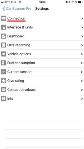 Selecting WiFi Connection Type in Car Scanner App
