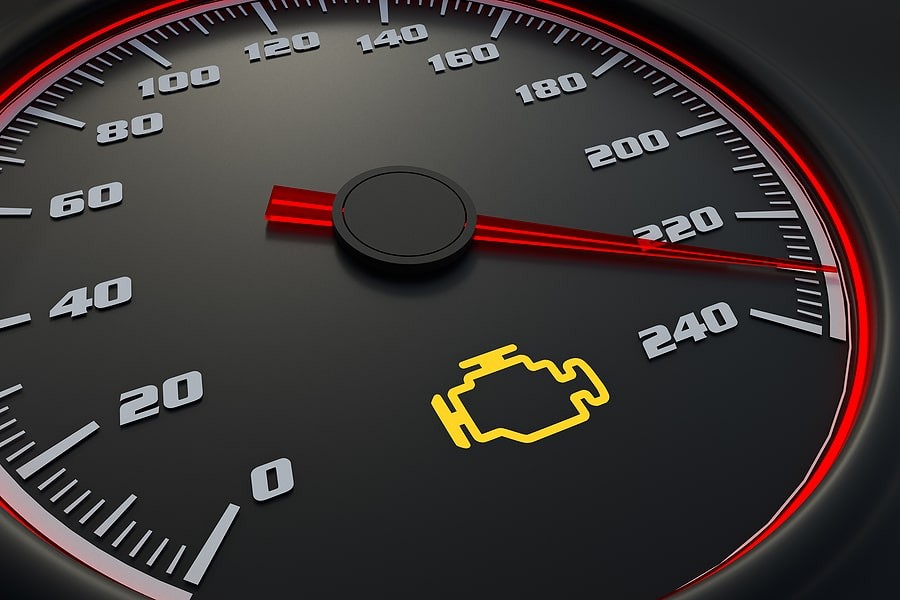 Ford Focus dashboard displaying check engine light