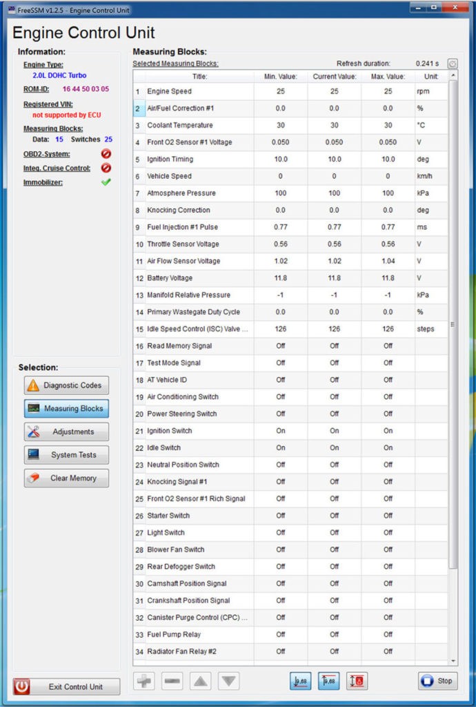 FreeSSM Subaru ECU List