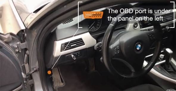 Location of OBD2 port in a BMW vehicle