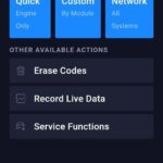 Hyper Tough OBD2 Bluetooth scanner home screen displaying vehicle diagnostic options