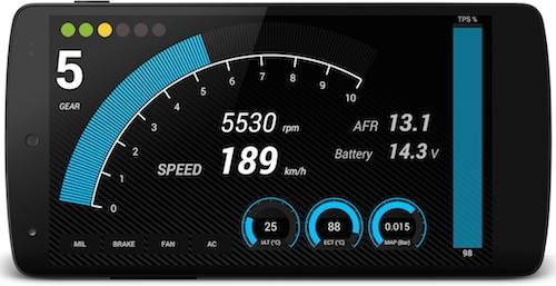 TunerView Android App displaying real-time data